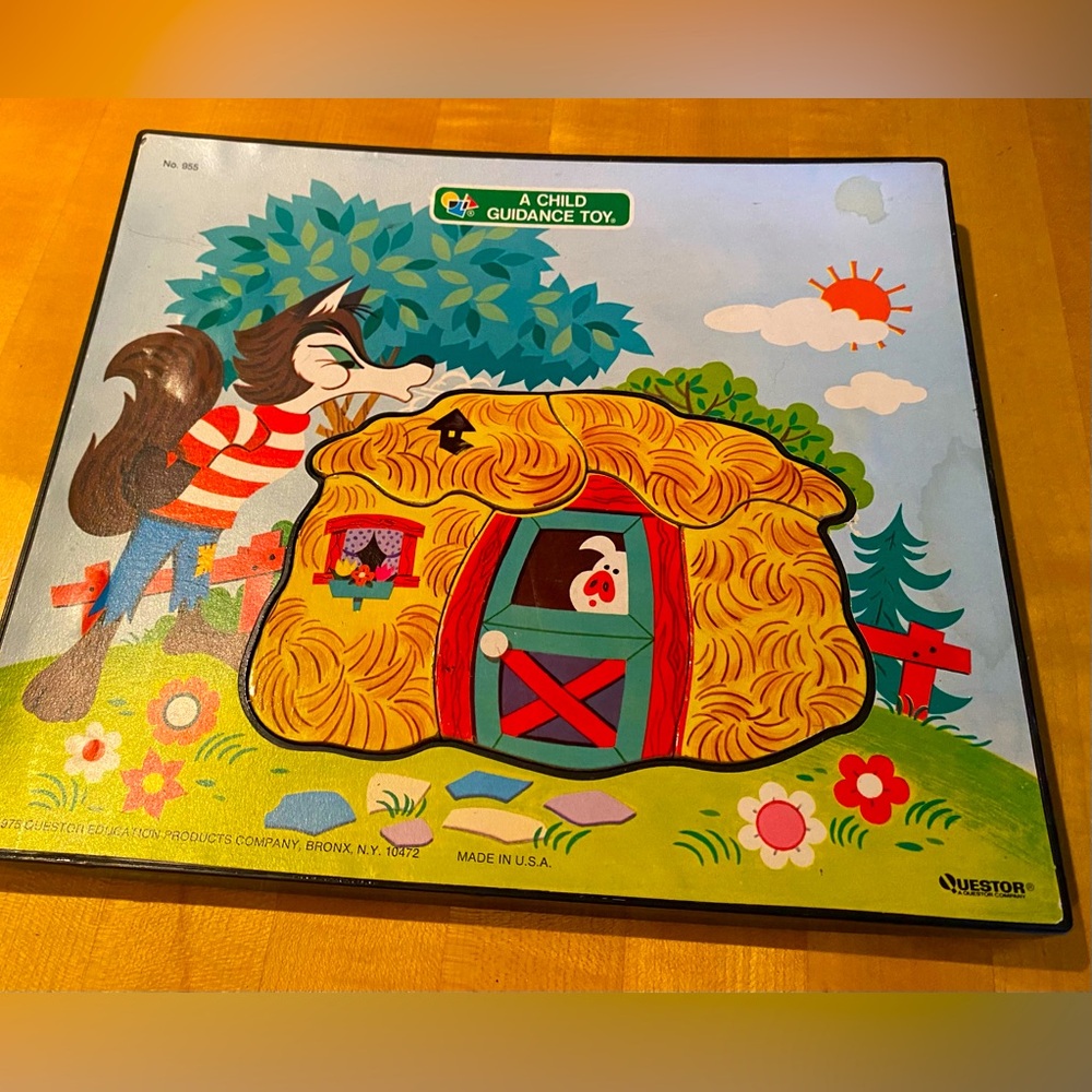 Three Little Pigs Questor Educational Child’s 3-layer Puzzle, Vintage 1975